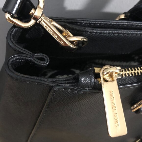 Michael Kors Kellen Black Embossed Leather Medium Satchel Luggage Handbag - Picture 10 of 16